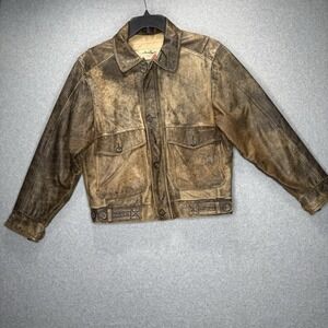 Burma Run Leather Jacket Mens 38 M Brown Bomber Map Lining WWII Style Thrashed